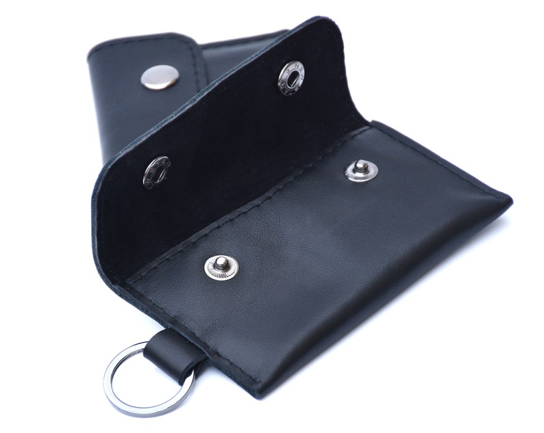 Cartera pequeña de cuero con llavero para hombre, Cartera negra para tarjetas de crédito con, Cartera sencilla con llavero, Cartera con bolsillo frontal imagen 6