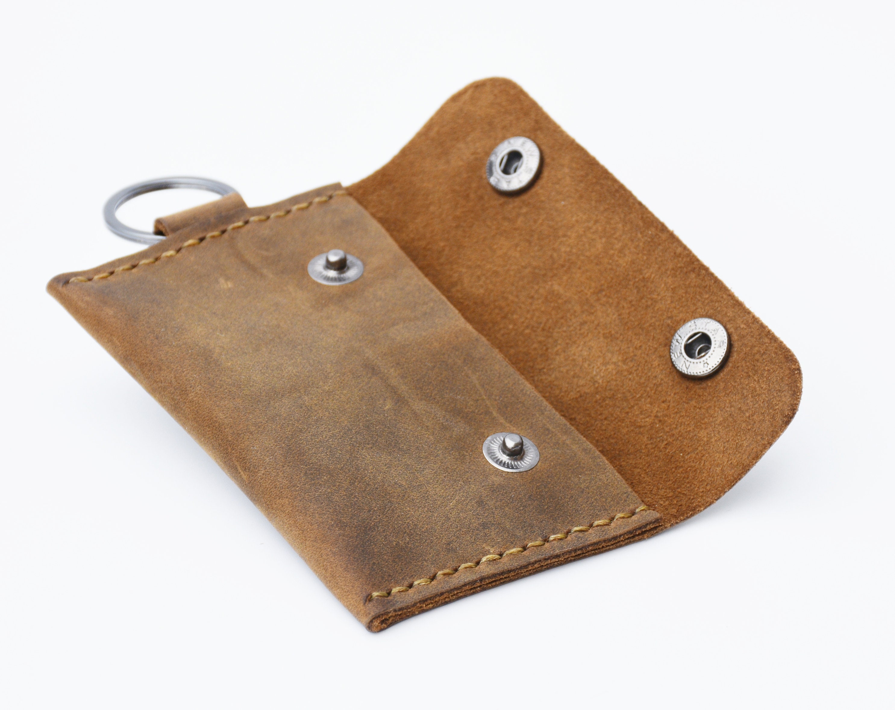 Brown Mini Keychain Wallet for Men, Leather Wallet With Keyring, Slim ...