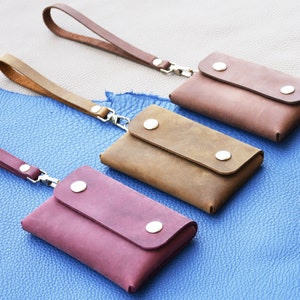 Pequeño tarjetero de cuero para viaje, billetera de cuero minimalista para hombres, billetera de cuero para tarjetas, billetera de pulsera, billetera mujer pequeña