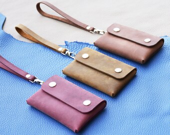 Pequeño tarjetero de cuero para viaje, billetera de cuero minimalista para hombres, billetera de cuero para tarjetas, billetera de pulsera, billetera mujer pequeña