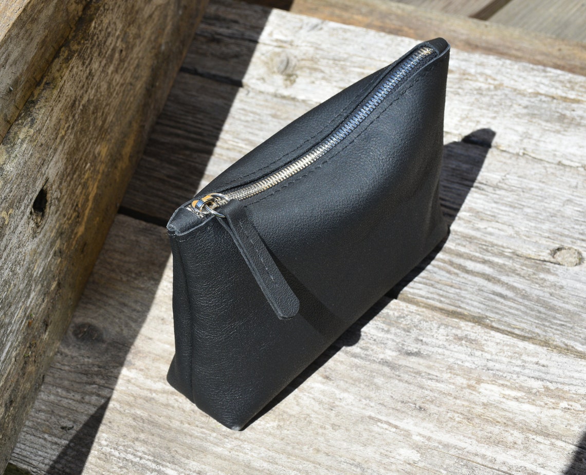Genuine leather mini wash bag men for cosmetic storage Black Etsy