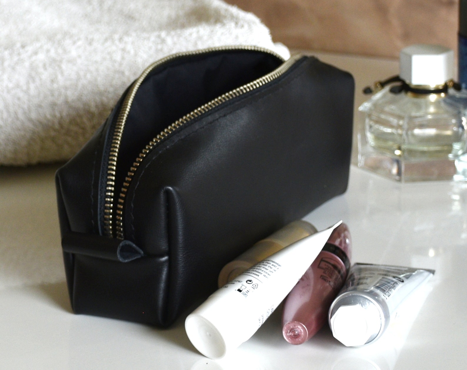 Black mini travel bathroom bag for cosmetic storage Genuine Etsy