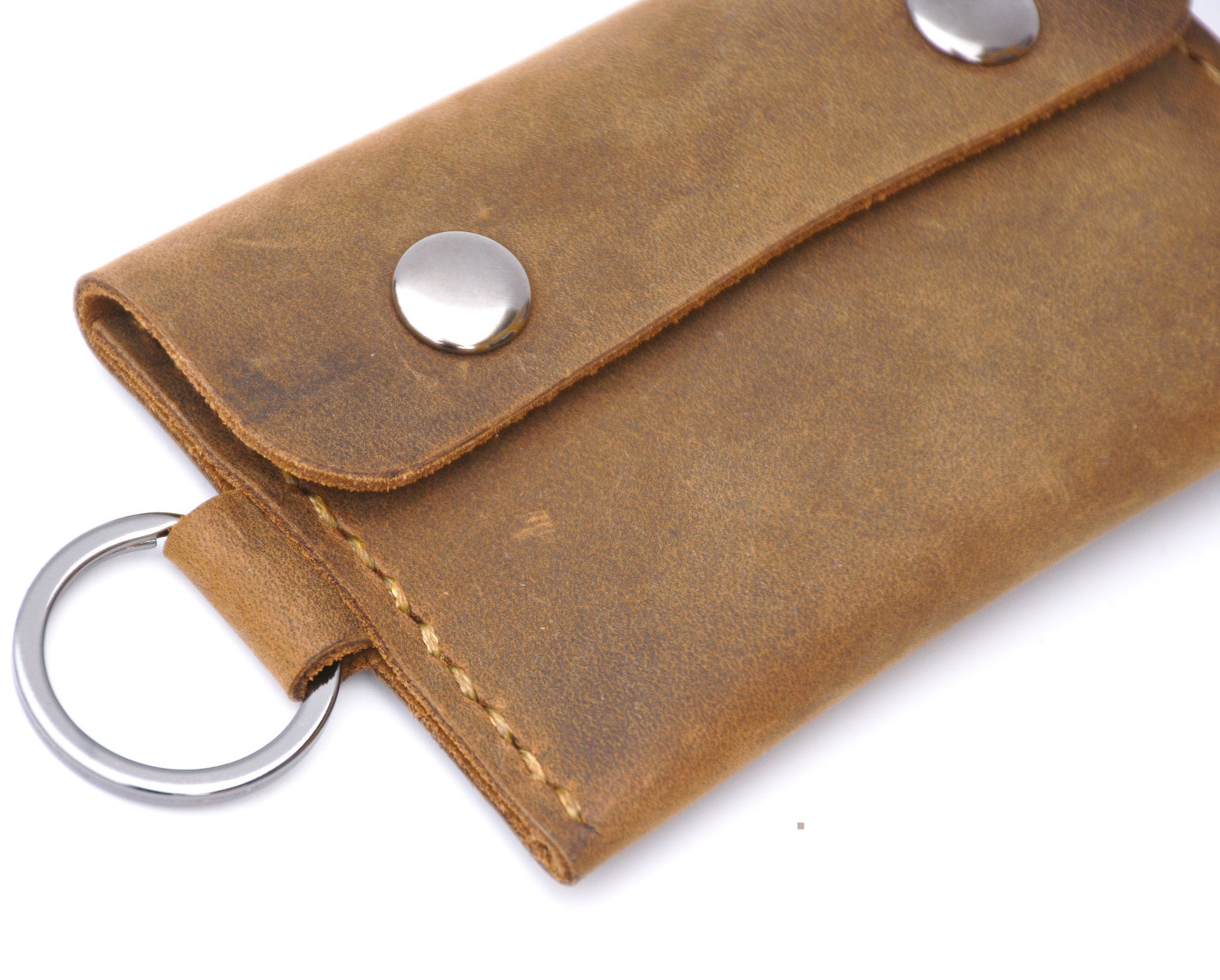 Brown Mini Keychain Wallet for Men, Leather Wallet With Keyring, Slim ...