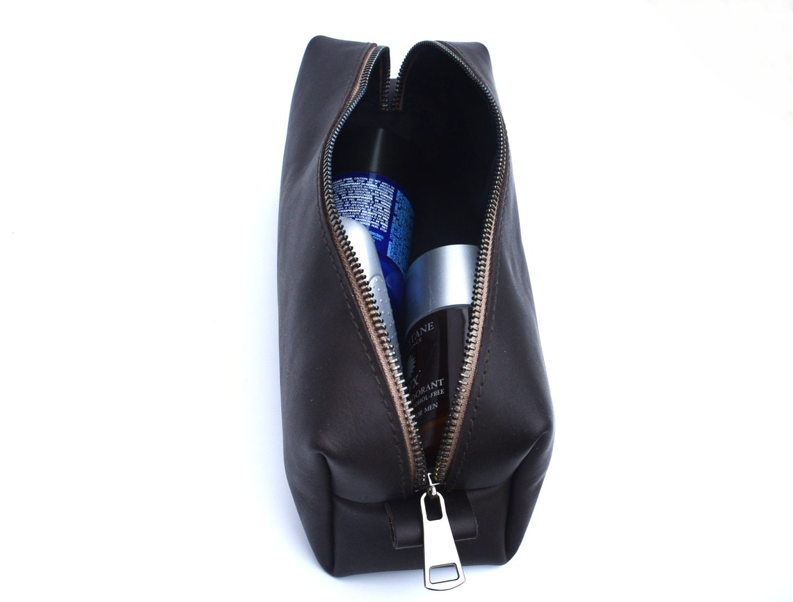 Small genuine leather travel bathroom bag for men Brown Etsy