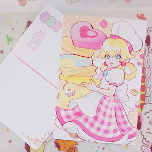 Princesse Peach : c'est l'heure du spectacle ! Impressions de cartes postales de pâtisserie pêche
