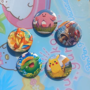 Poké mystery button pin badge grab bag (5 pcs) - Upcycled Trading Card Pins