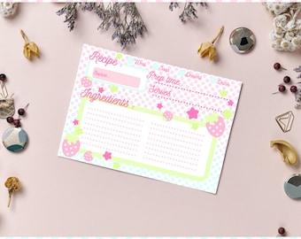 Cute Strawberry Printable Recipe Cards – Kawaii Pink Kitchen Decor – Instant Download