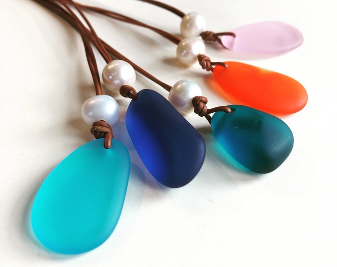 Seaglass and freshwater pearl necklace