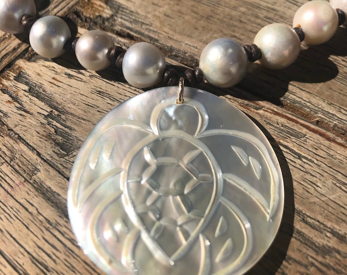 Pearl Necklace with turtle pendant