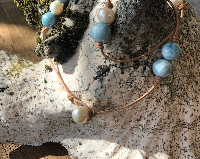 Larimar and freshwater Necklace