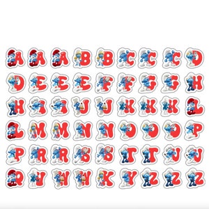 54 dielna sada, O alfabeto Smurf, Šmolková abeceda, Adesivos, Selbstklebefolie, samolepky