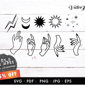 Dłonie Niebiańskie | Lunar Mystical Cut File | Faza Księżyca SVG EPS | Sylwetka | Cricut CHRISTMAS