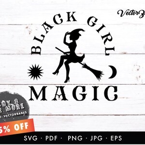 Magie fille noire | Magie mélatine | Élément de logo | Vecteur Cricut SVG PNG EPS
