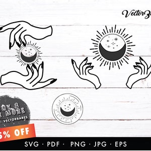 Manos Celestiales / Archivo de Corte Místico Lunar / Fase Lunar SVG EPS / Silueta / CrIcut NAVIDAD