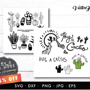 Abrace um cacto + pacote suculento letras à mão Cutie SVG PNG EPS