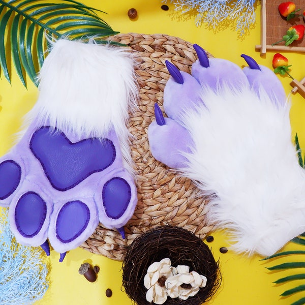 Fursuit puffy hand paw Custom Any color, Cute Fluffy Furry Hand paws Fursuit Partials with leather paw pads