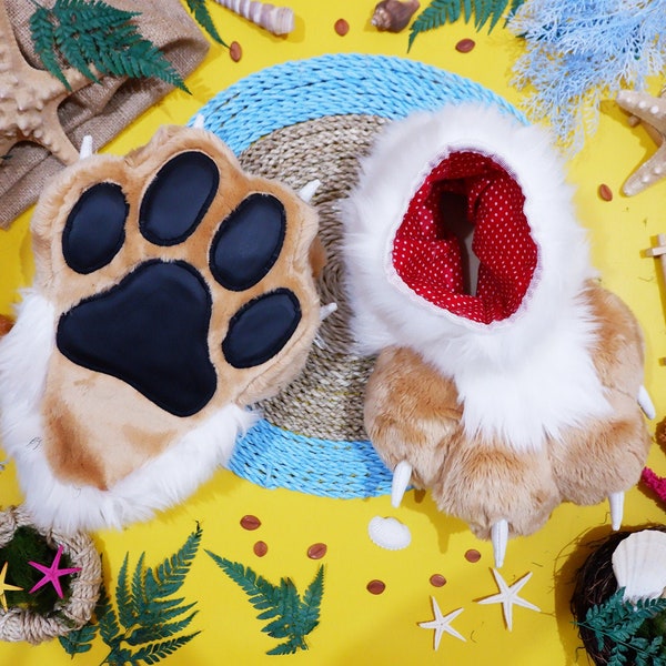 Fursuit feet paws Custom Any color Cute Fluffy Indoor Fursuit Feetpaws with Claws for furry with leather paw pads