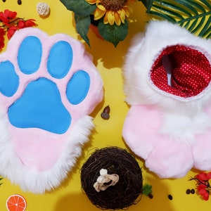 Fursuit indoor Feet paws Custom Any color, Cute Fluffy Furry Foot paw Fursuit Partials with leather paw pads