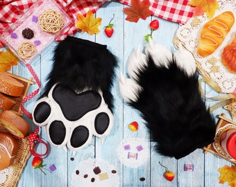 Custom Fursuit Hand Paws: Fluffy Furry Partial with Leather Pads