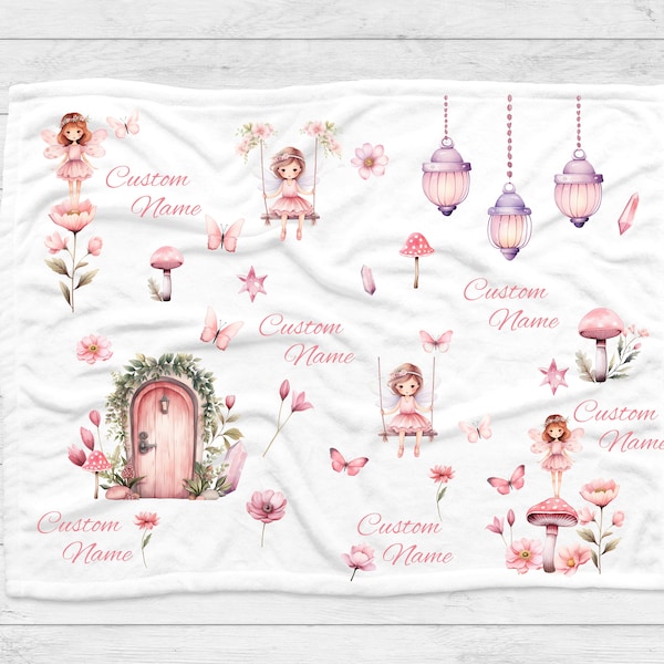 Personalized Baby Blanket | Fairy Blanket | Custom baby blanket | Fairy baby gift | Pink fairy blanket | Fairy garden blanket |