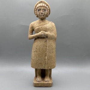 Ancient near eastern female votive offering statue of limestone eyes inlaid motif