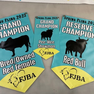 Shaped Livestock Show Award banner, Jackpot Awards, County Fair Grand champion banner 4H