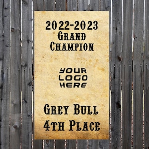 Livestock Grand Champion Showmanship Award Banner. County Fair. Jackpot. Trophy. Herdsmanship. Buyer Gift. Breeder. Cattle. Sheep. Swine