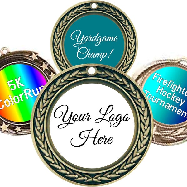 Custom Event Insert Medals - Personalized Medals - Custom Gold Silver Bronze Medals - Includes Ribbon - Personalized Event Awards