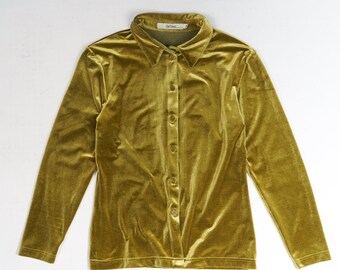 Vintage Y2K Moss Green Velvet Shirt M