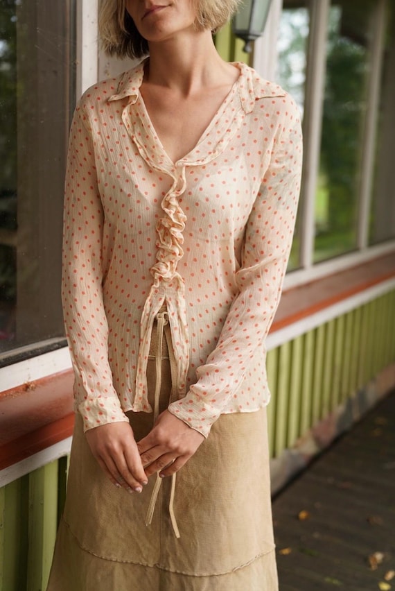Aspesi, Aspesi Polka Dot Silk Blouse Shirt See Through M