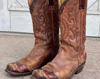 Vintage Sendra Cowboy Square Western Leather Boots EU40
