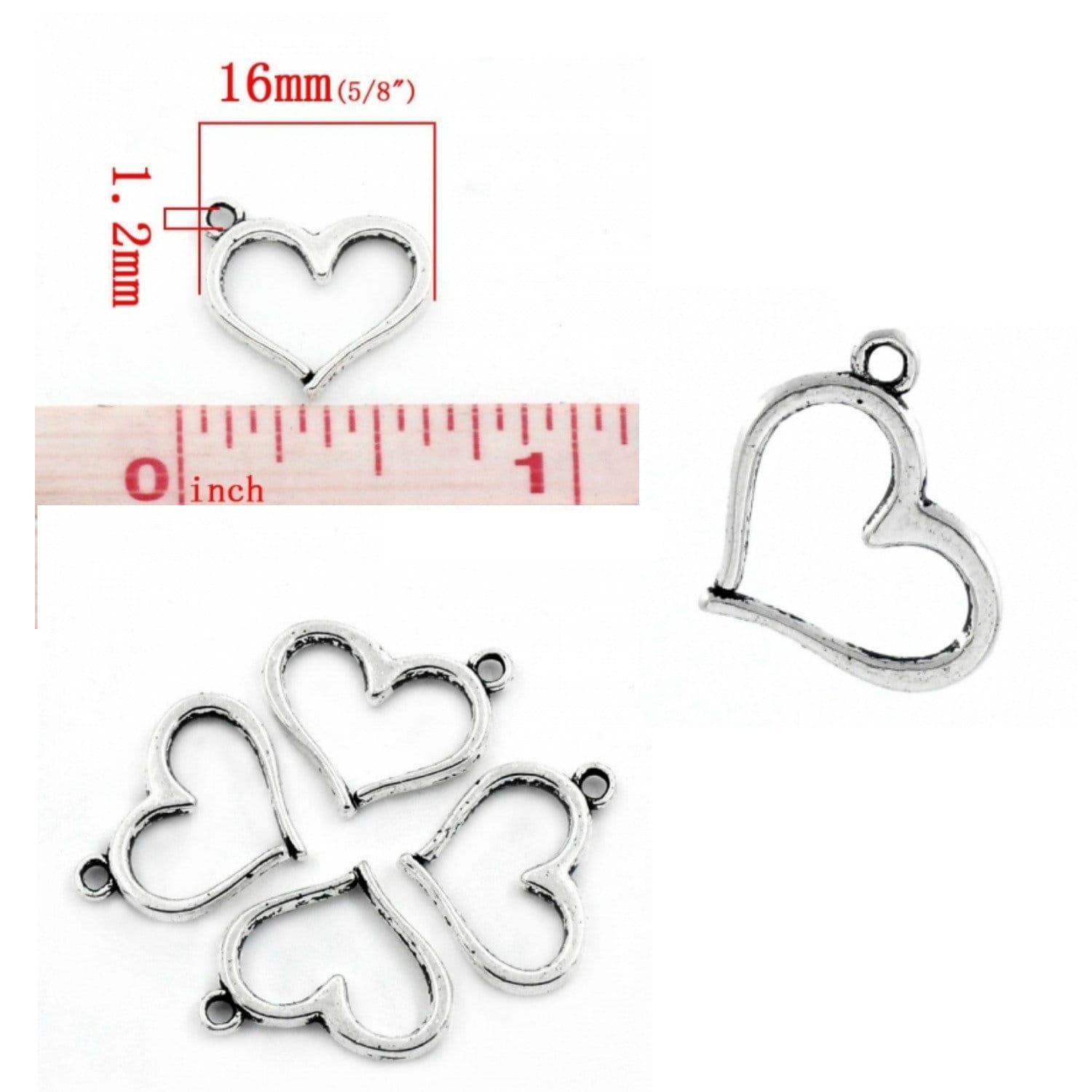 10pcs Antique Silver Jewelry Hollow Heart Look Alloy Pendants Charms Craft 05226