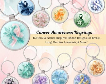 Cancer Awareness/ Metal Keyring/ Round Keyrings/ Cancer Support Gift/ Cancer Ribbons/ Memorial Gift/Keychains for Cancer Awareness