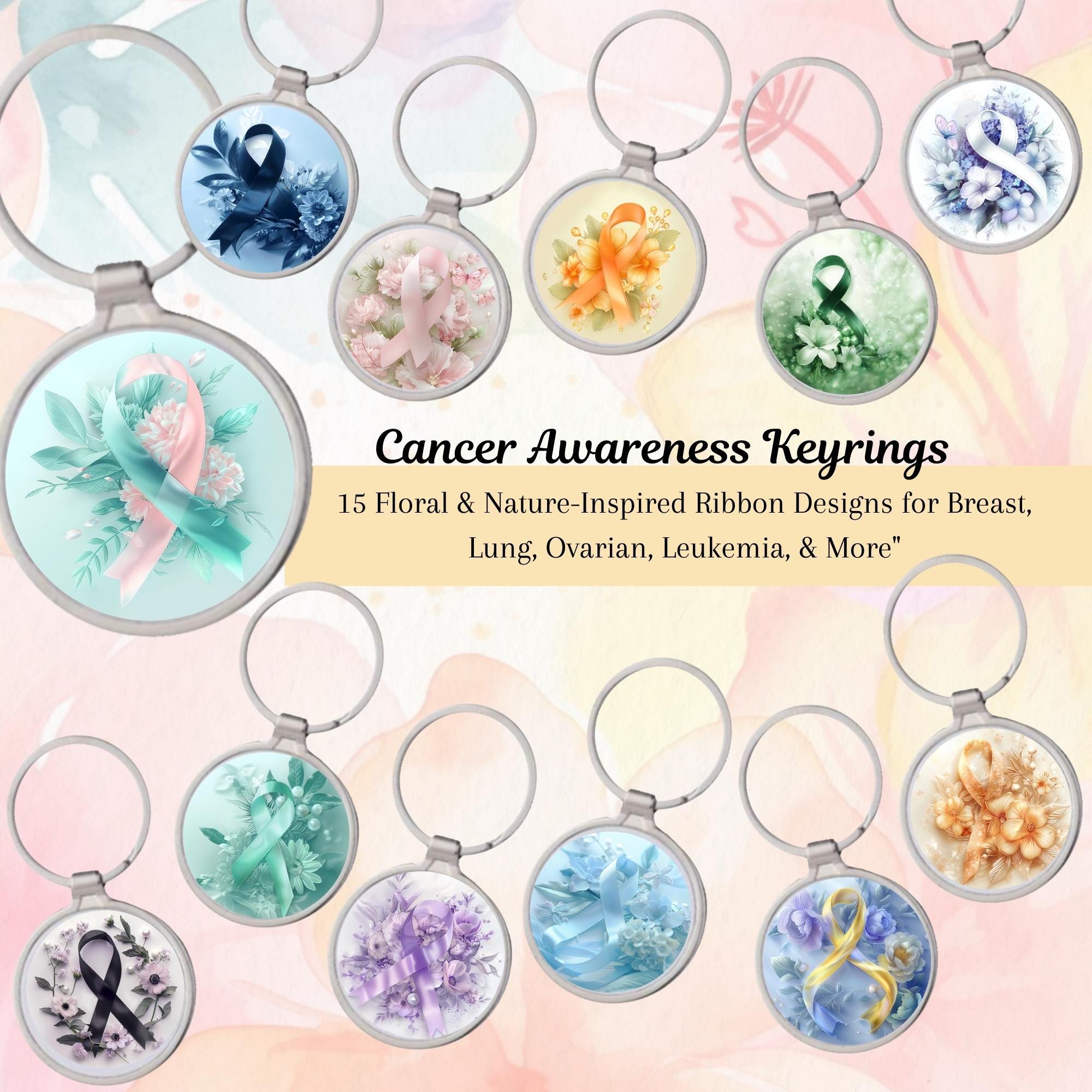 Cancer Awareness/ Metal Keyring/ Round Keyrings/ Cancer Support Gift ...