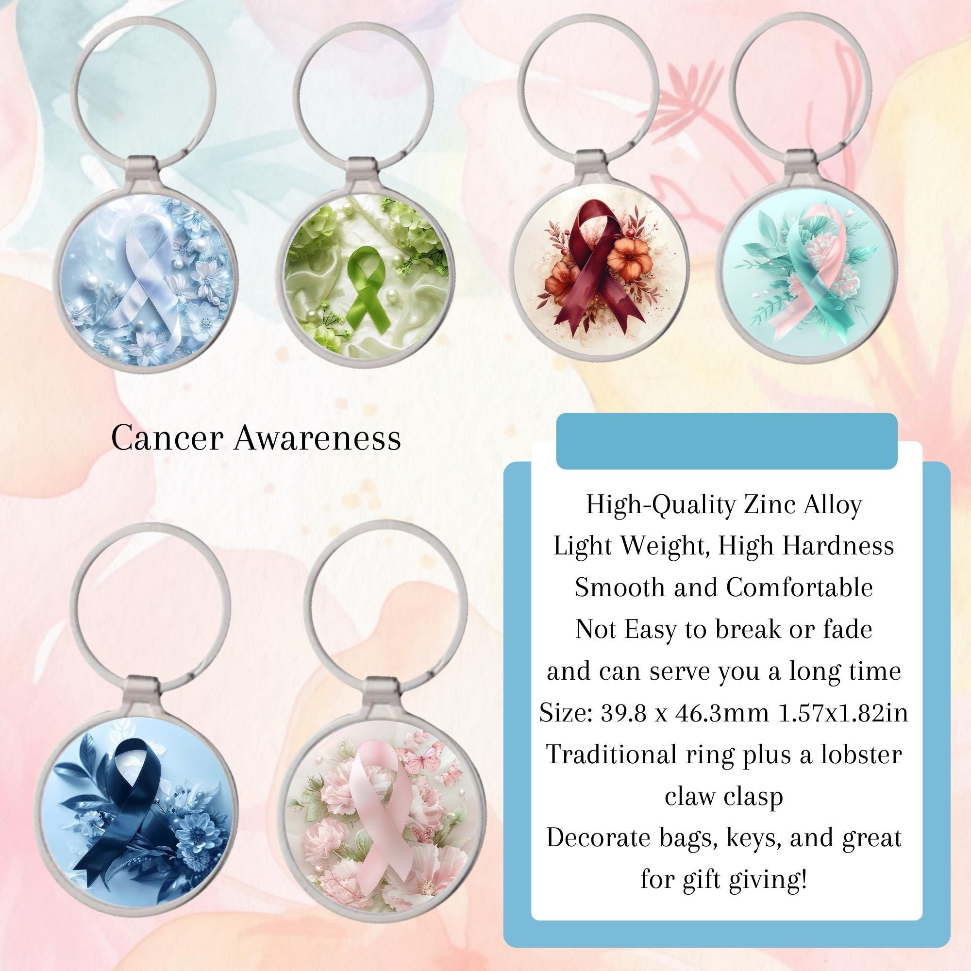 Cancer Awareness/ Metal Keyring/ Round Keyrings/ Cancer Support Gift ...
