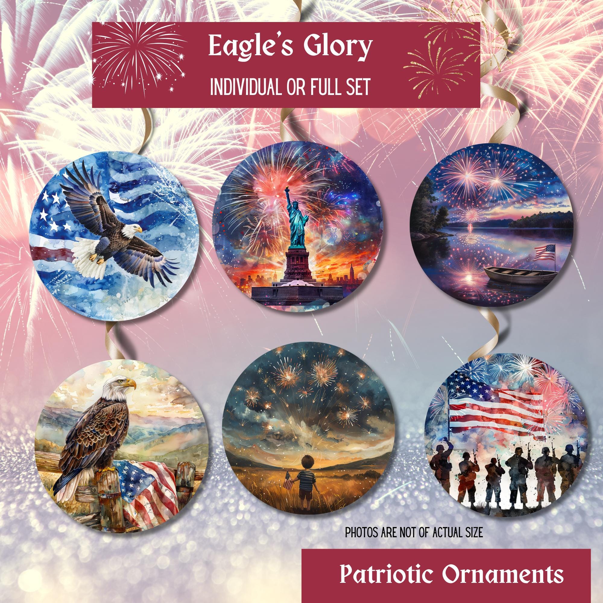 Patriotic Ornaments, Fourth of July Ornament set, Tree Decorations, Handmade, Unity Decor, Freedom Tree ornaments National Symbols Pride