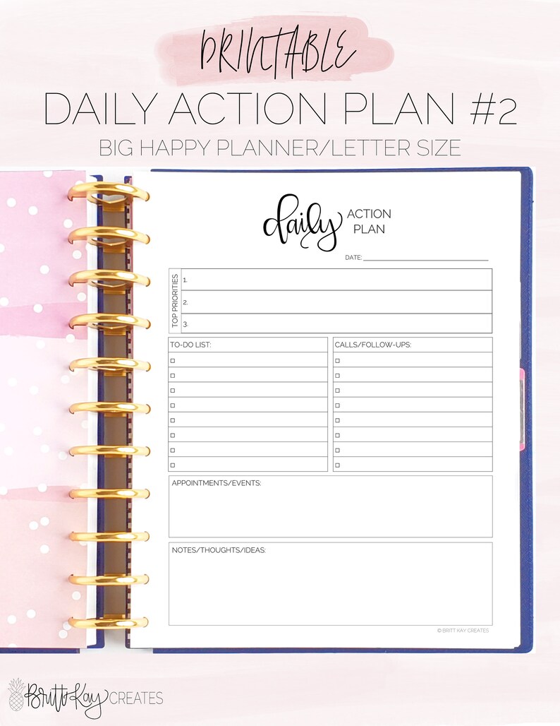 Daily Action Plan Printable BIG Happy Planner Insert Daily Etsy Daily Action Plan Printable BIG Happy Planner Insert Daily Etsy