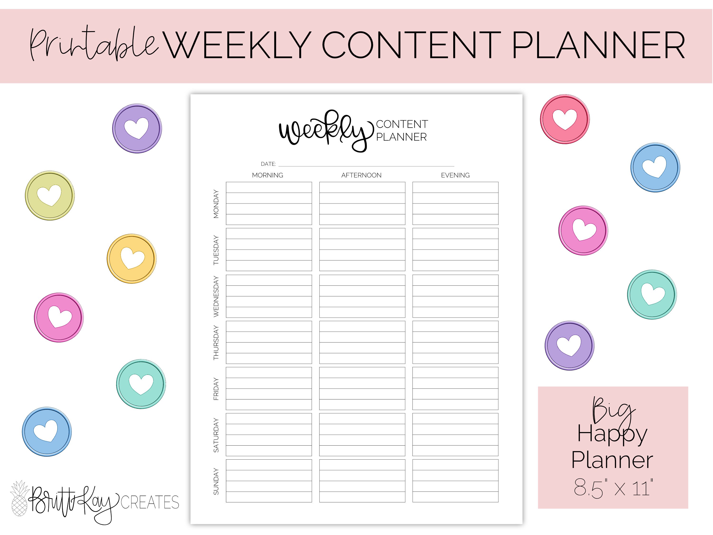 Weekly Content Planner Content Calendar BIG Happy Planner Etsy
