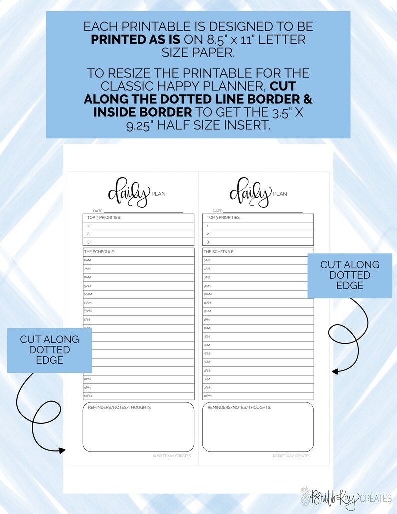 Daily Plan Half Sheet Printable Classic Happy Planner Etsy