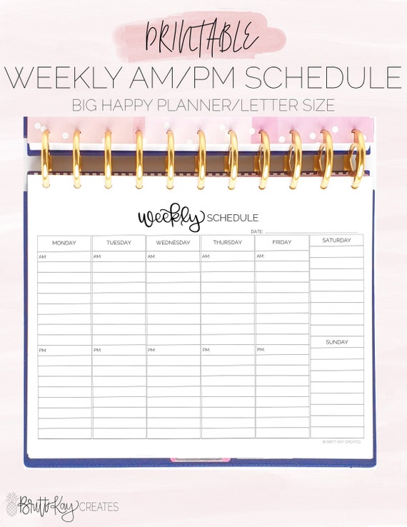 weekly ampm schedule weekly schedule printable weekly