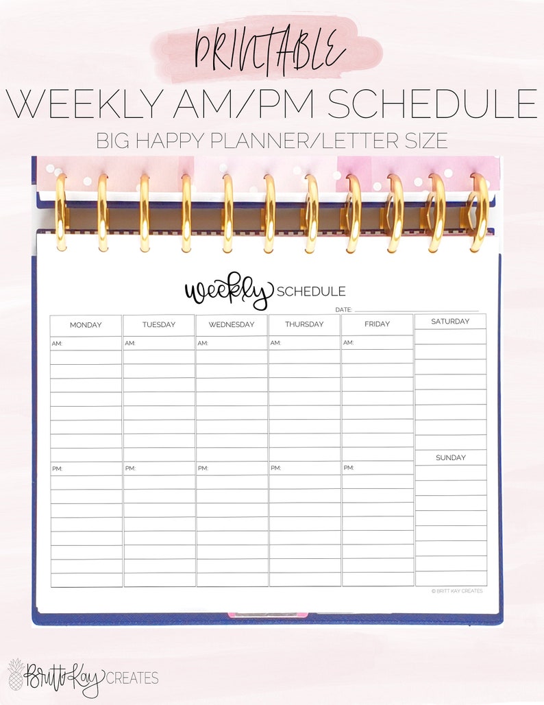 Weekly AM/PM Schedule Weekly Schedule Printable Weekly View | Etsy