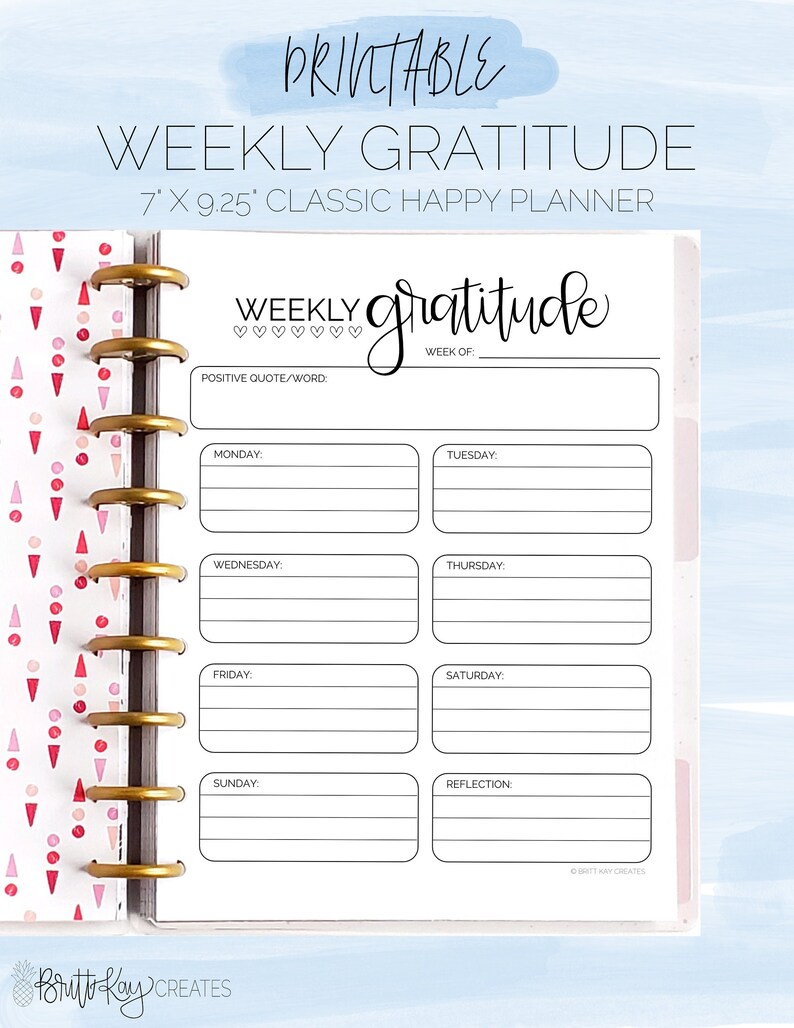 CLASSIC Happy Planner Printable Weekly Gratitude Planner Etsy