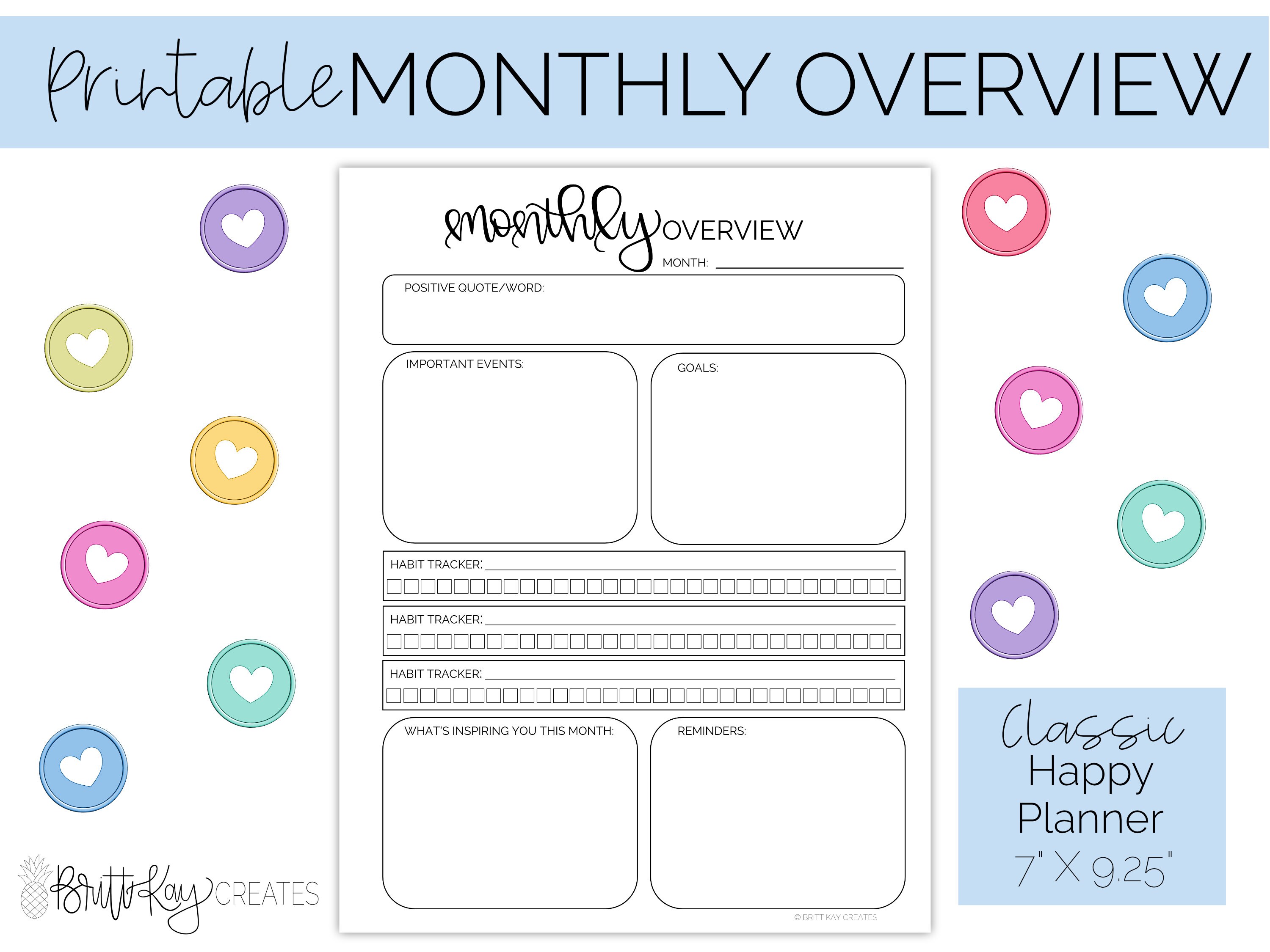 Monthly Overview Planner Classic Happy Planner Printable | Etsy