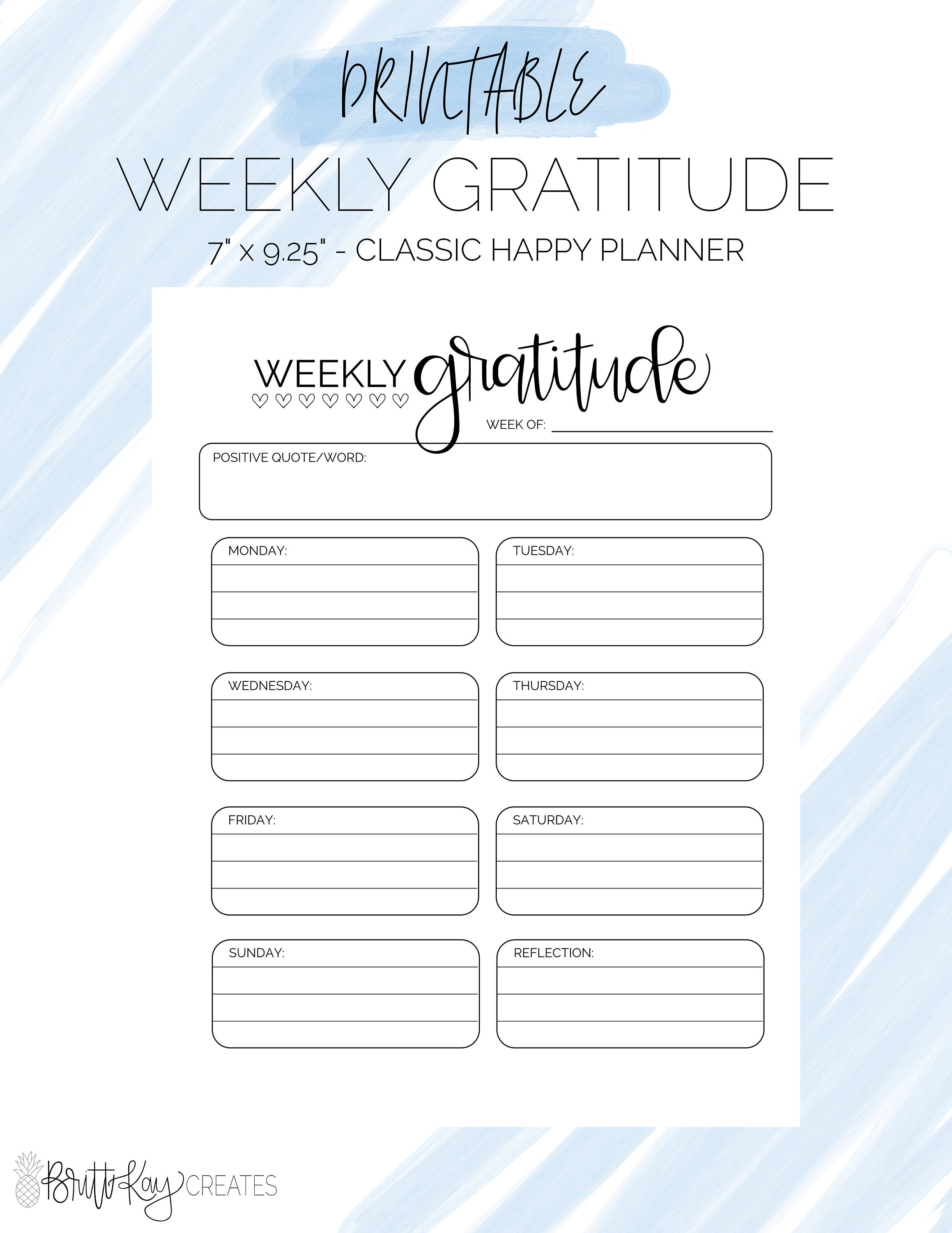CLASSIC Happy Planner Printable Weekly Gratitude Planner | Etsy