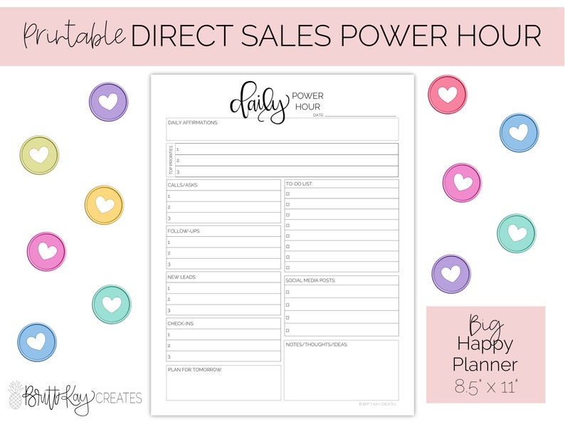 Direct Sales Daily Power Hour Printable Business Planner Big Etsy