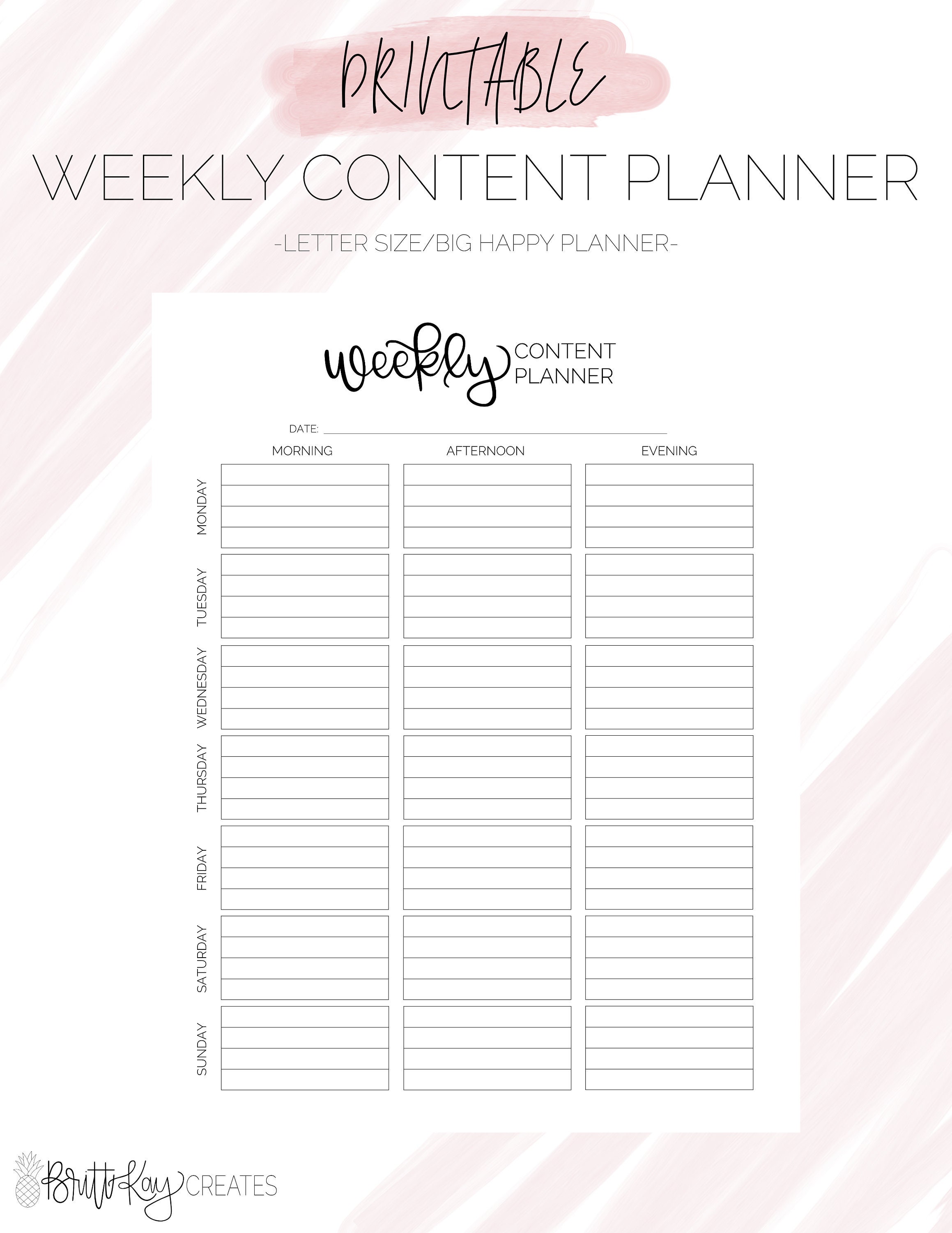 Weekly Content Planner Content Calendar BIG Happy Planner Etsy