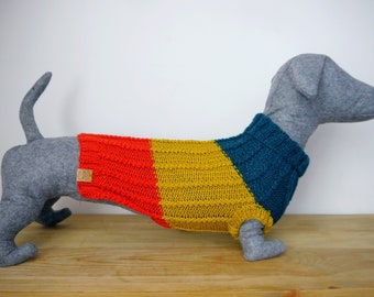 Custom Made Tricolour Cable Ribbed Dachshund Sweater