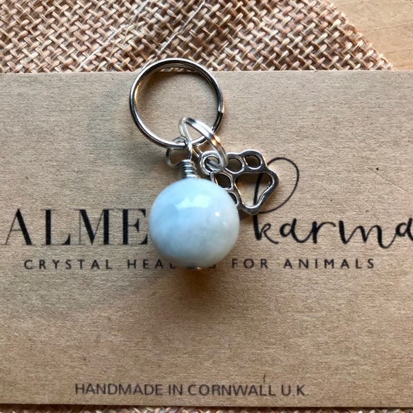 Angelite crystal healing charm for pets, eases grief, bereavement and loss, connection, spirituality. Helps with peaceful passing.