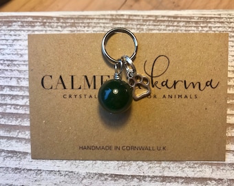 Green Jade Healing Crystal Pet Charm: Protection & Good Luck