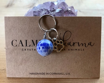 Blue Spot Jasper. Protection stone, confidence, shy, inner peace tranquility, helps throat, eye lung issues. Crystal healing charm for pets